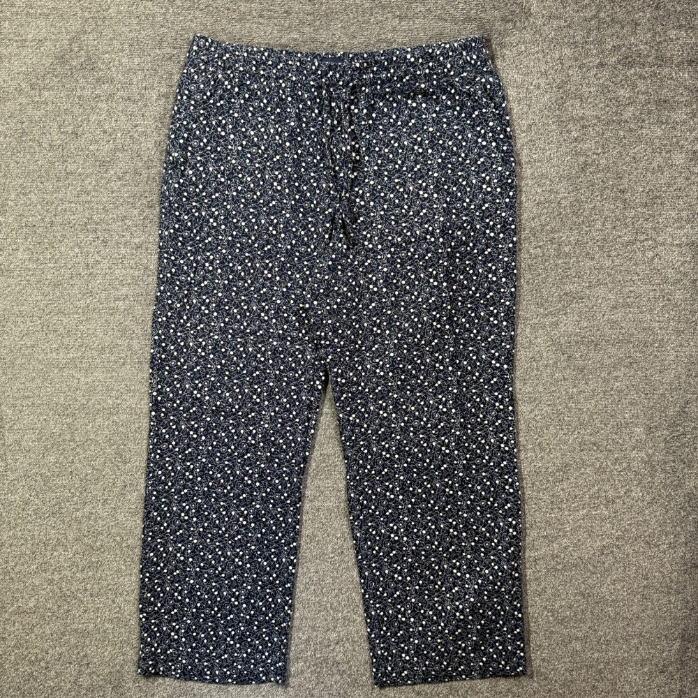 GAP Pajama Pants Womens L Navy Blue Floral Print Cotton Drawstring Lounge